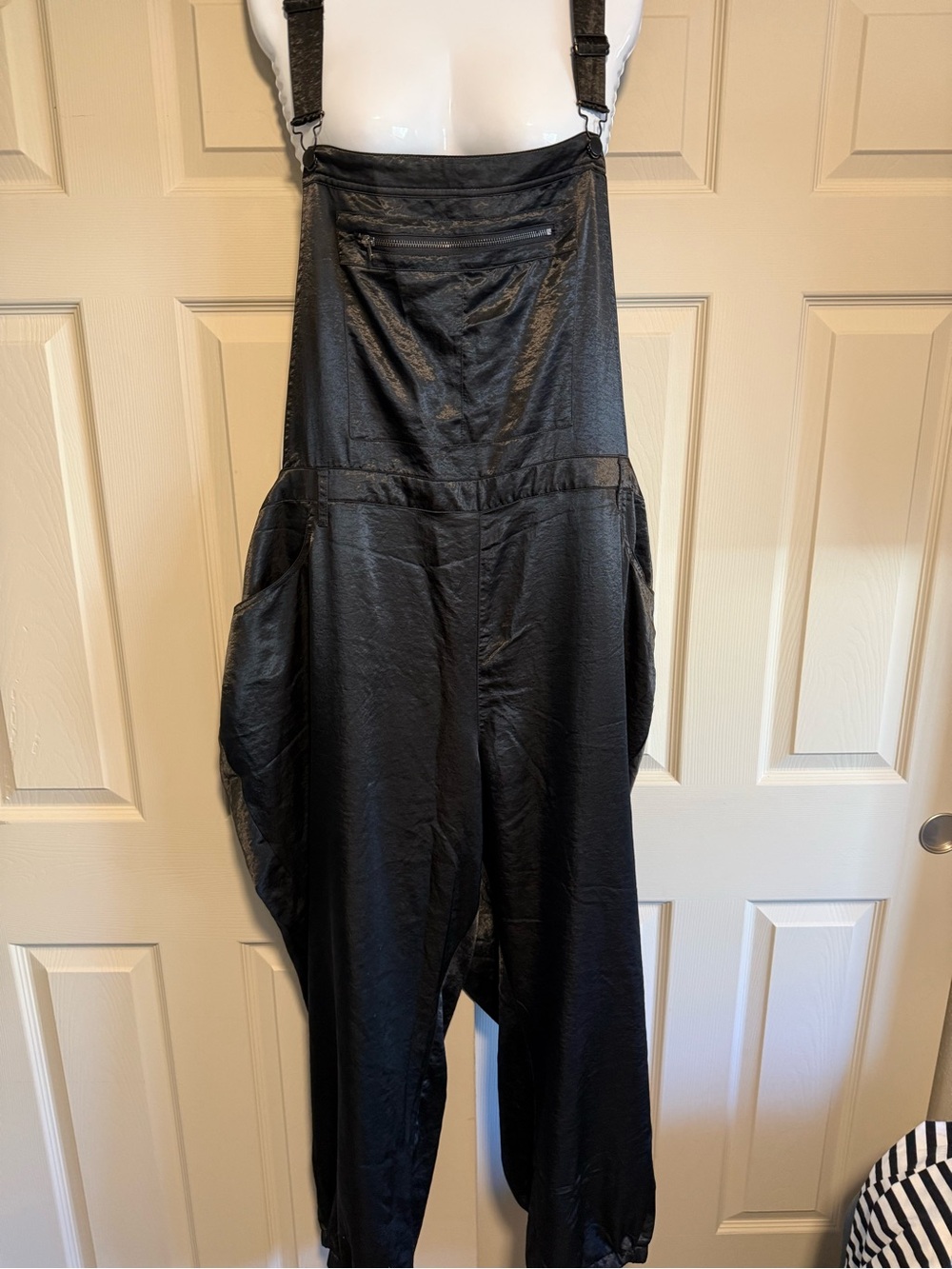Black Satin Overalls Jumpsuit